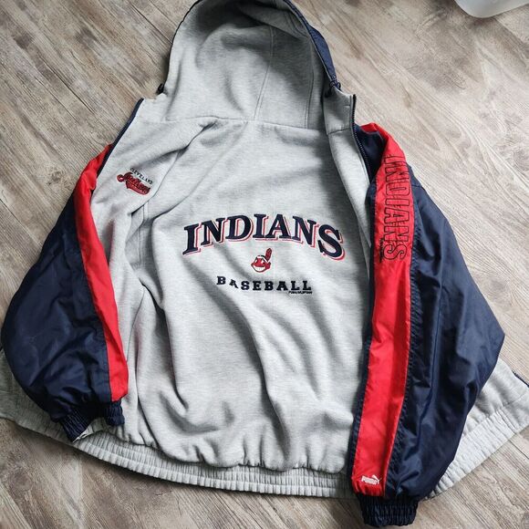 Puma Mens Vintage Cleveland Indians Reversible Jacket Y2k Wahoo Logo Blue Gray - Picture 16 of 16